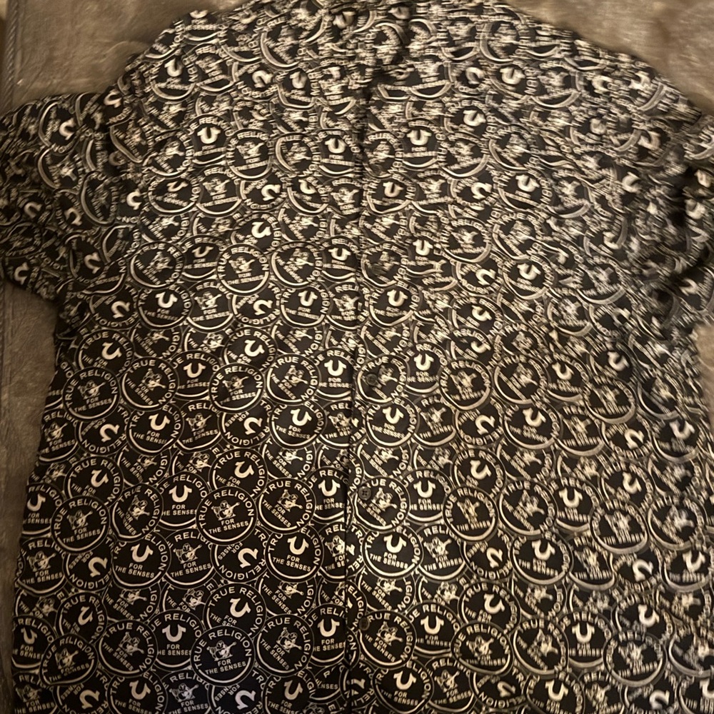 True religion logo button up shirt